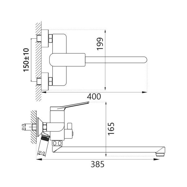 Смеситель для ванны HAIBA HB22816, длинный излив, латунь, хром