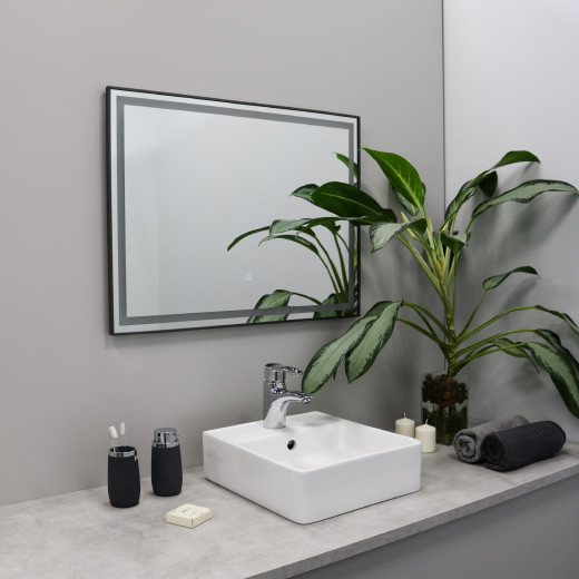 Зеркало Fixsen FX-2080F с подсветкой LED, прямоугольное 80х60см, цвет рамы графит