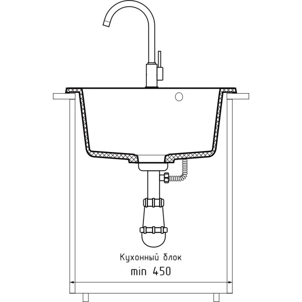 Мойка кухонная GranFest RONDO GF-R-480 D=475 мм графит, мрамор