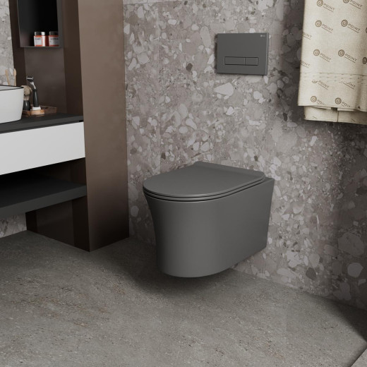 Унитаз подвесной Point Вега безободковый, серый мат сиденье дюропласт микролифт быстросъем PN41711GM