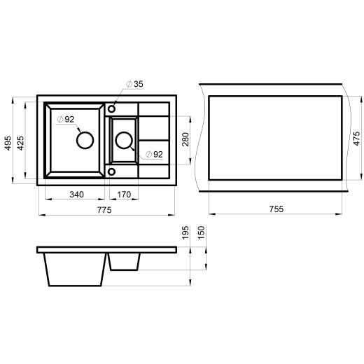Кухонная мойка Granula GR-7802 шварц