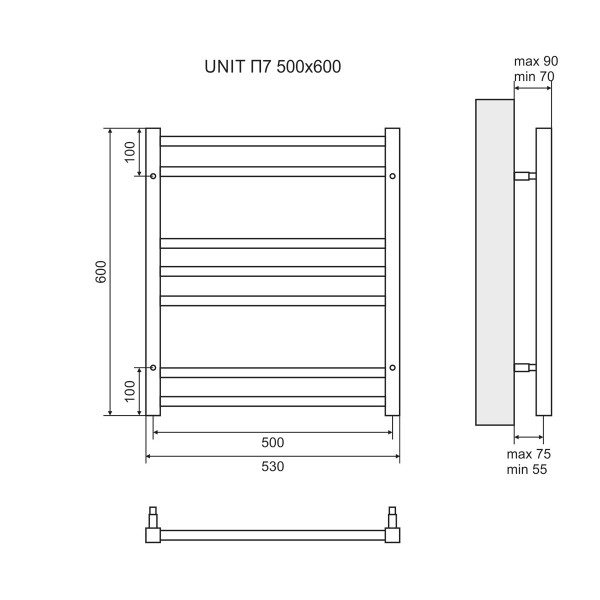 Полотенцесушитель электрический Lemark Unit П7 LM45607EBL 500x600, левый/правый, черный