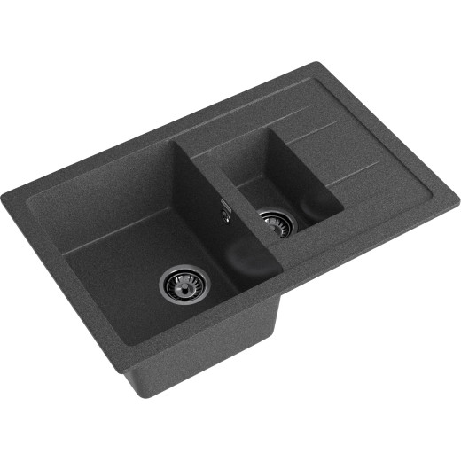 Мойка кухонная GranFest QUADRO GF-Q-775KL 1.5-чаш+крыло 765*495мм графит, мрамор