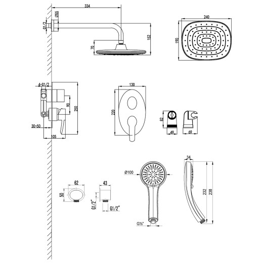 Смеситель Lemark Atlantis LM3229C для душа встраиваемый с доп. 5-функц. лейкой