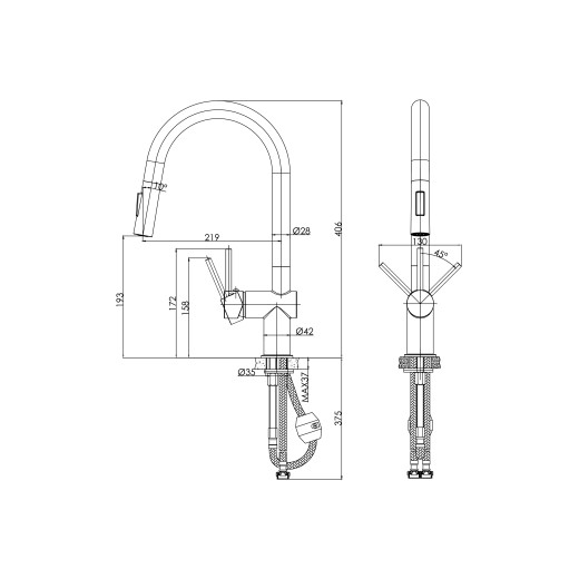 Смеситель Cersanit для кухни BRASKO однорычажный с выдвижным изливом, никель