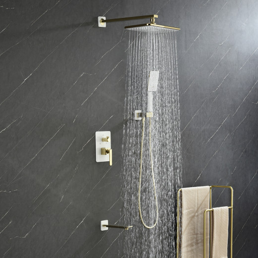 Смеситель Lemark Mista LM6422WG для ванны и душа встраиваемый с доп. 3-ф. лейкой, белый/золото