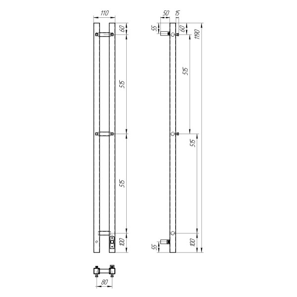 Полотенцесушитель электрический Point Гермес PN13812W П3 80x1200 диммер справа, белый