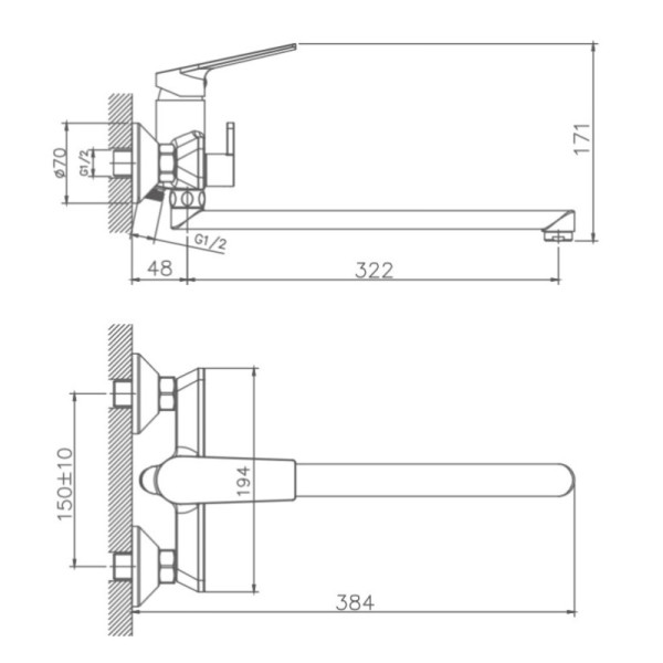 Смеситель для ванны HAIBA HB22533-3, длинный излив, латунь, оружейная сталь