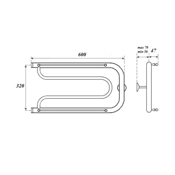 Полотенцесушитель водяной Point PN21336P 320x600 Фокстрот с полкой, хром