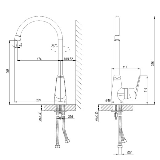 Смеситель Lemark Partner LM6555C для кухни с поворотным изливом,