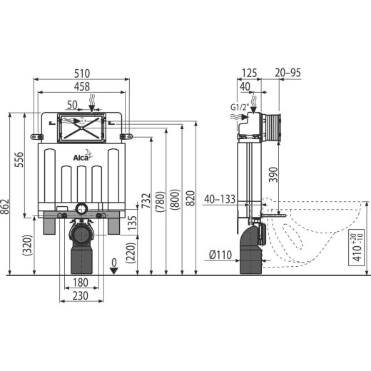 Скрытая система инсталляции для замуровывания в стену (высота монтажа 0,85 м), арт.AM100/850