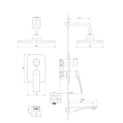 Смеситель Lemark Allegro LM5922CW для ванны и душа встраиваемый с доп. 1-функц. лейкой, хром/белый