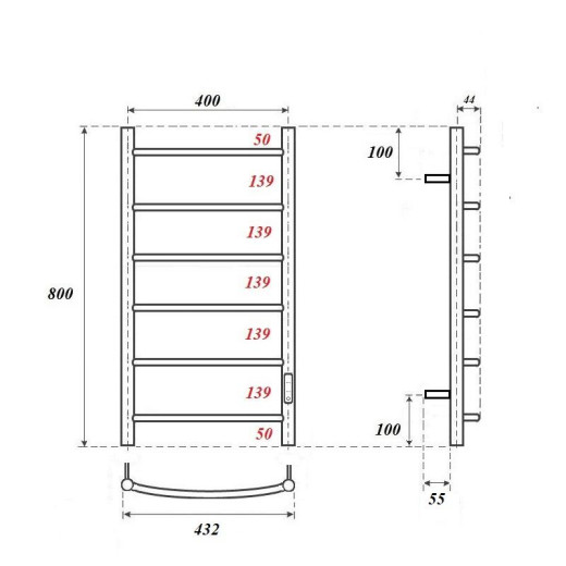 Полотенцесушитель электрический Point Афина PN04848B П6 400x800 диммер справа, черный