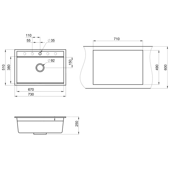 Кухонная мойка Granula KS-7301 алюминиум