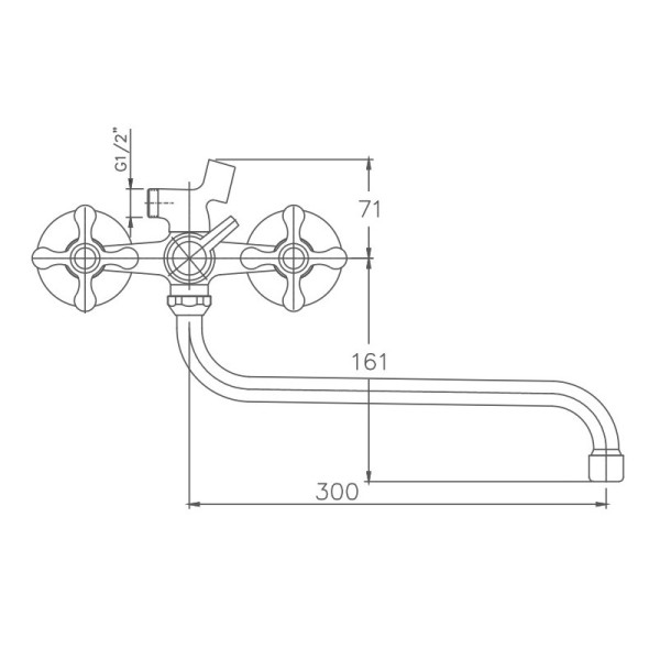 Смеситель для ванны HAIBA HB2208-2, длинный излив, латунь, хром