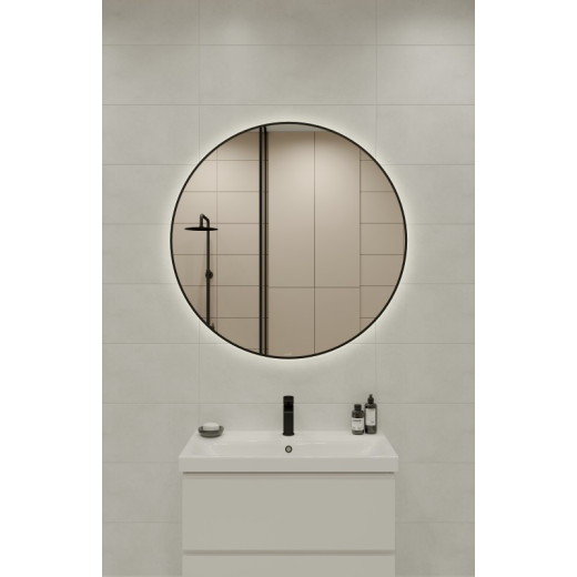 Зеркало Cersanit ECLIPSE smart 100x100 с подсветкой круглое черная рамка