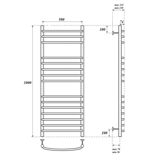 Полотенцесушитель водяной Point Альфа PN05150S П15 500x1000, хром