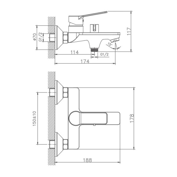 Смеситель для ванны HAIBA HB60559, латунь, хром