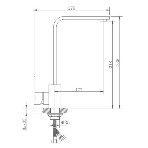 Смеситель для кухни HAIBA HB70807, нержавеющая сталь