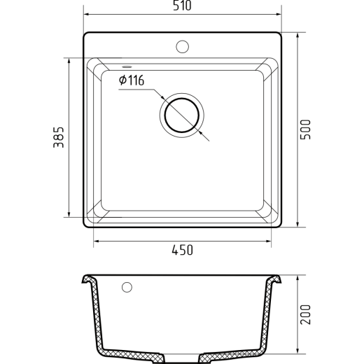 Мойка кухонная GranFest LEVEL 510  1-чаш 510*500 графит