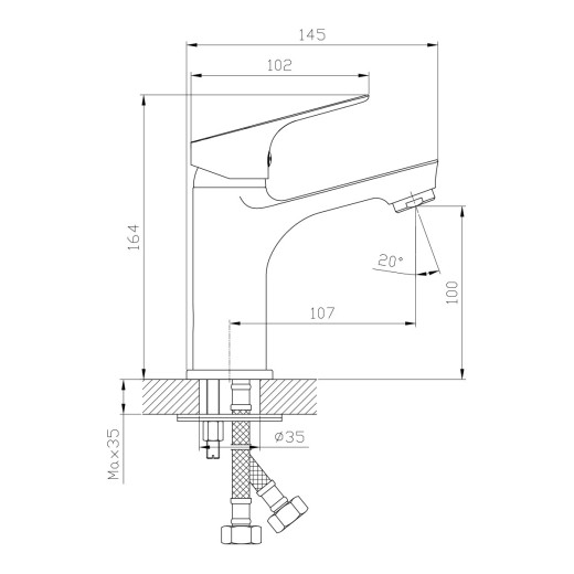 Смеситель Rossinka RS29-13 одноручный (35 мм) для умывальника средний, монолитный, хром