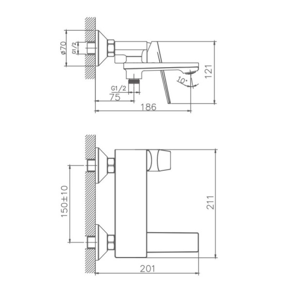 Смеситель для ванны HAIBA HB60533-3, короткий излив, латунь, оружейная сталь