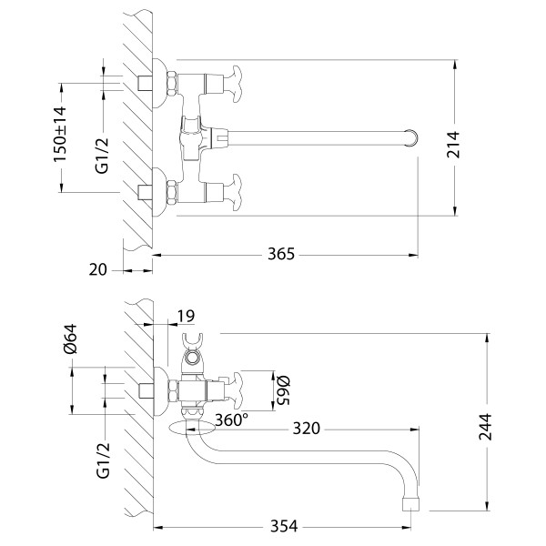 Смеситель Lemark Flora LM0151C универсальный, с круглым изливом 320мм, дивертор с кер. пласт., хром