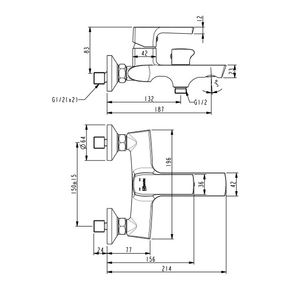 Смеситель Lemark Ursus LM7214BL для ванны с коротким изливом, черный