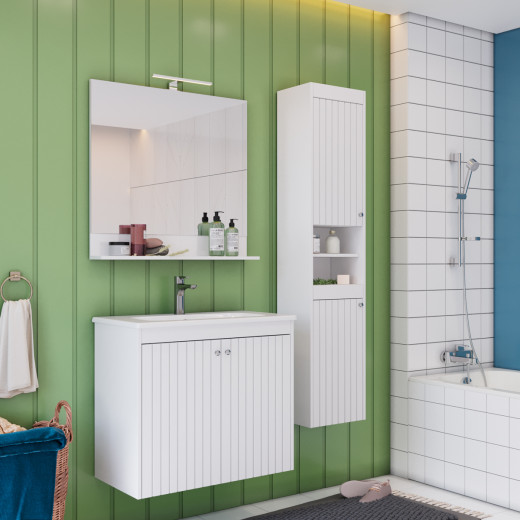 Зеркало Lemark ROMANCE 60см с полкой, цвет: Белый глянец