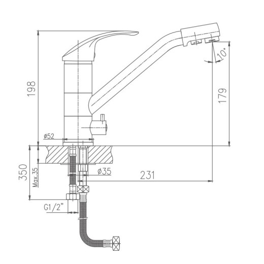 Смеситель для кухни HAIBA HB4321 с подключением фильтра, латунь, хром