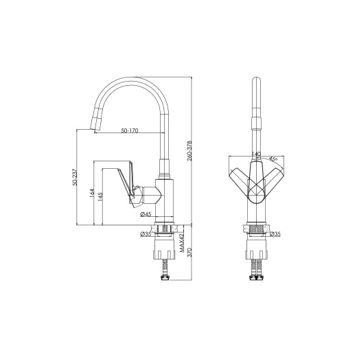 Смеситель Cersanit для кухни MODUO однорычажный с гибким изливом, черный