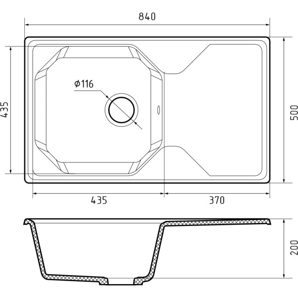 Мойка кухонная GranFest UNIQUE GF-U-840L чаш+кр 840*500мм кашемир, мрамор