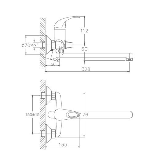 Смеситель для ванны HAIBA HB2215, длинный излив, латунь, хром