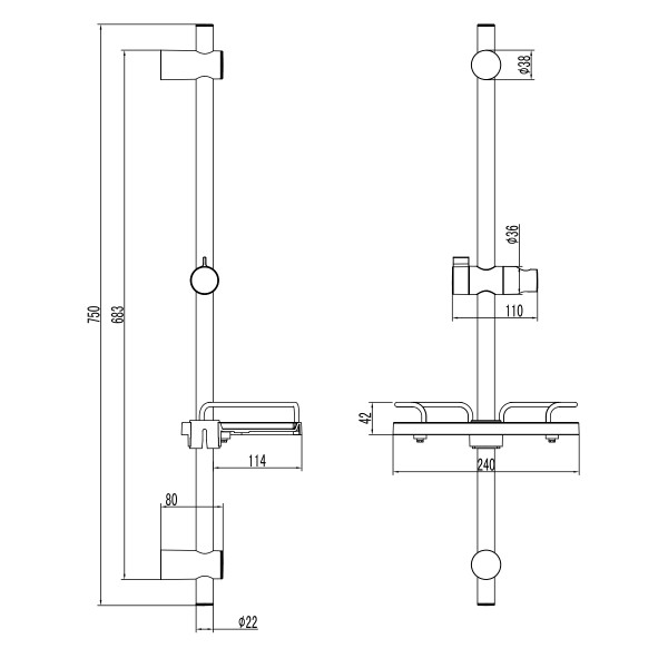 Душевая стойка 679мм Lemark LM3775GM с мыльницей, графит, блистер