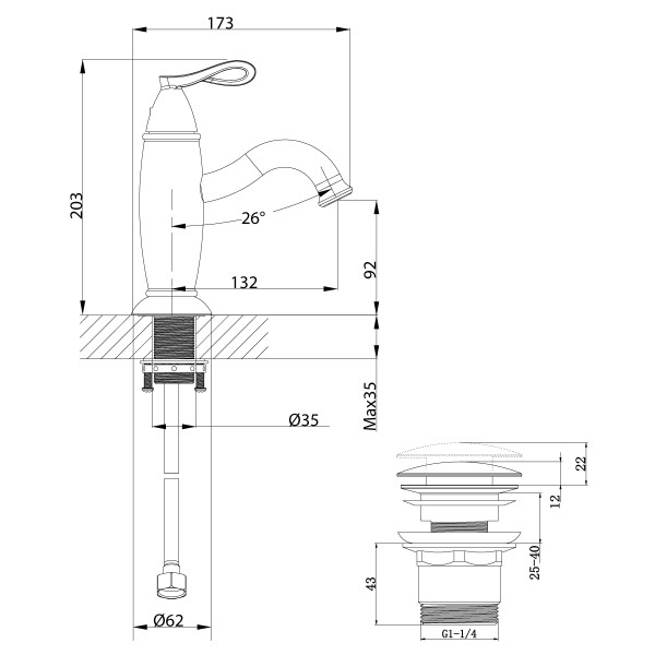 Смеситель Lemark Prime LM6106BRG для умывальника монолитный с донным клапаном, черный/розовое золото