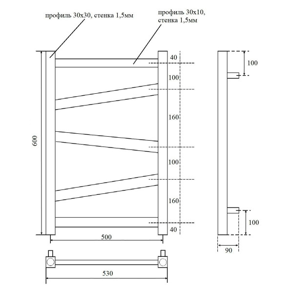 Полотенцесушитель водяной Point Феникс PN15156 П5 500x600, хром