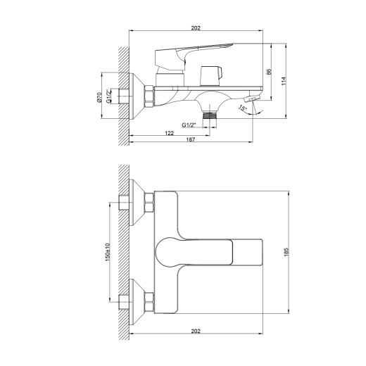Смеситель Rossinka RS27-30 для ванны с коротким изливом, дивертор с керамическими пластинами, хро