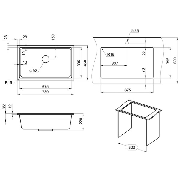 Кухонная мойка Granula KS-7303U черный