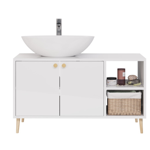 Тумба Dreja LUNO 100 см., напольная, 2 дверцы, 2 откр. полки, белый глянец