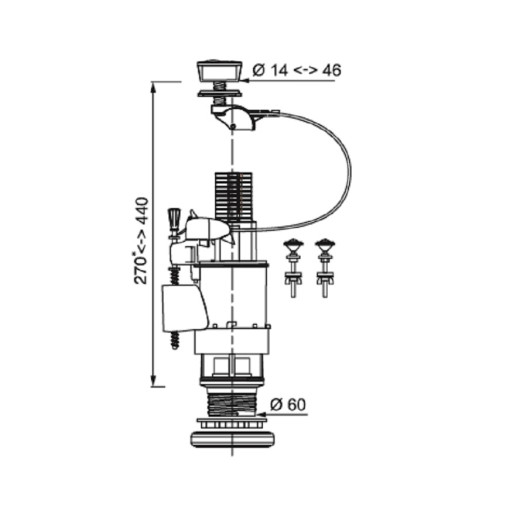 Сливной механизм WIRQUIN MW2 с двумя режимами слива, система трос