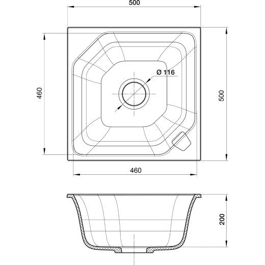 Кухонная мойка RIVELATO LOCUS 50  1-чаш 500*500 antracite