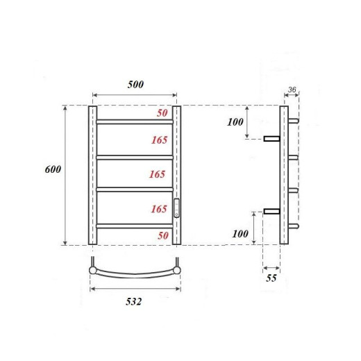 Полотенцесушитель электрический Point Афина PN04856B П4 500x600 диммер справа, черный