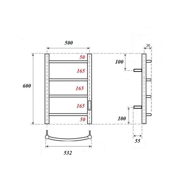 Полотенцесушитель электрический Point Афина PN04856B П4 500x600 диммер справа, черный