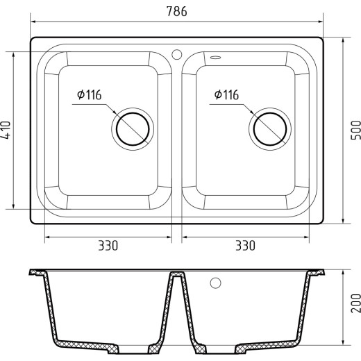 Мойка кухонная GranFest STANDART GF-S-780K 2 чаши 780*510 мм графит, мрамор