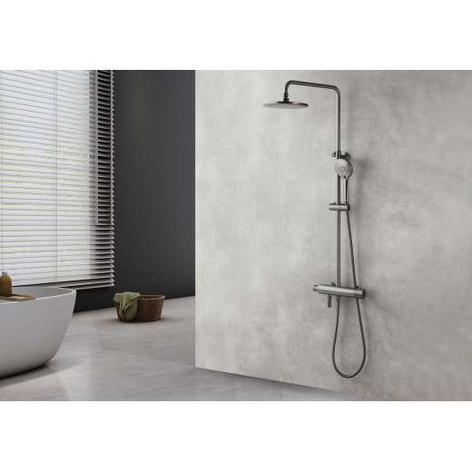 Смеситель Lemark Bronx LM3772GM для ванны термостатический с верхней душ. лейкой "Тропический дождь"