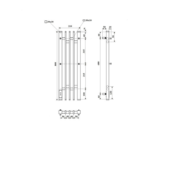 Полотенцесушитель электрический Point Фрея PN20738GB П2 180x800 диммер слева, графит блеск