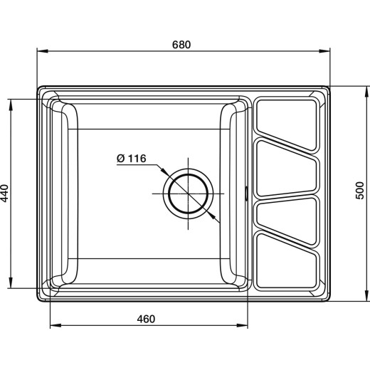 Мойка кухонная GranFest VERTEX GF-V-680L чаш+кр 680*500мм, бежевый, мрамор
