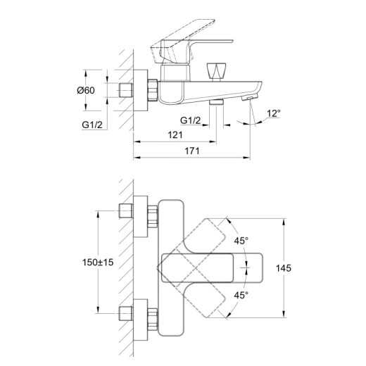 Смеситель Cersanit для ванны GEO однорычажный