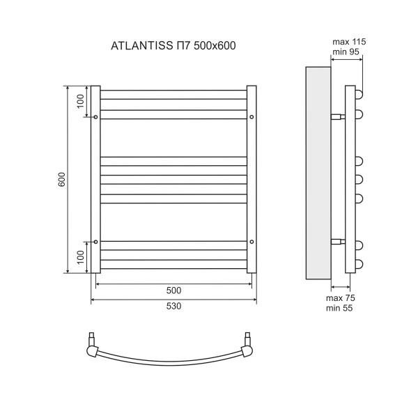 Полотенцесушитель электрический Lemark Atlantiss LM32607RE П7 500x600, левый/правый