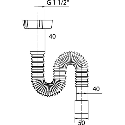 Сифон WIRQUIN гофрированный без выпуска 1½ х 40/50 мм, L800 мм с хомутом жёсткости